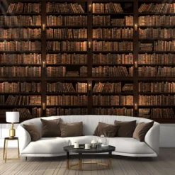 Landscape Vintage Bookshelf Hanging Tapestry Wall Art Large Tapestry Mural Decor Photograph Backdrop Blanket Curtain Home Bedroom Living Room Decoration