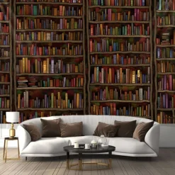 Landscape Vintage Bookshelf Hanging Tapestry Wall Art Large Tapestry Mural Decor Photograph Backdrop Blanket Curtain Home Bedroom Living Room Decoration