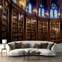 Landscape Vintage Bookshelf Hanging Tapestry Wall Art Large Tapestry Mural Decor Photograph Backdrop Blanket Curtain Home Bedroom Living Room Decoration