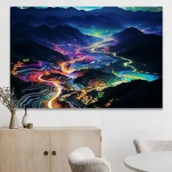 Landscape Wall Art Canvas City Lights at Night Prints and Posters Pictures Decorative Fabric Painting For Living Room Pictures No Frame