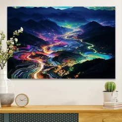 Landscape Wall Art Canvas City Lights at Night Prints and Posters Pictures Decorative Fabric Painting For Living Room Pictures No Frame