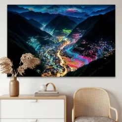 Landscape Wall Art Canvas City Lights at Night Prints and Posters Pictures Decorative Fabric Painting For Living Room Pictures No Frame