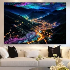 Landscape Wall Art Canvas City Lights at Night Prints and Posters Pictures Decorative Fabric Painting For Living Room Pictures No Frame