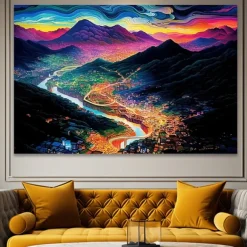 Landscape Wall Art Canvas City Lights at Night Prints and Posters Pictures Decorative Fabric Painting For Living Room Pictures No Frame