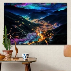 Landscape Wall Art Canvas City Lights at Night Prints and Posters Pictures Decorative Fabric Painting For Living Room Pictures No Frame