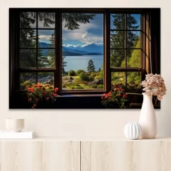 Landscape Wall Art Canvas False Window Spring Scenery Prints and Posters Pictures Decorative Fabric Painting For Living Room Pictures No Frame