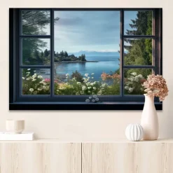 Landscape Wall Art Canvas False Window Spring Scenery Prints and Posters Pictures Decorative Fabric Painting For Living Room Pictures No Frame