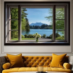 Landscape Wall Art Canvas False Window Spring Scenery Prints and Posters Pictures Decorative Fabric Painting For Living Room Pictures No Frame