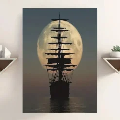 Landscape Wall Art Canvas Black Sailboat Waves Prints and Posters Pictures Decorative Fabric Painting For Living Room Pictures No Frame