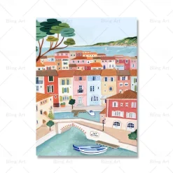 Landscape Wall Art Canvas Nordic Vintage Travel City Poster Paris Lisbon Japan Landscape Art Canvas Painting Housewarming Gift Wall Pictures Home Decor No Frame