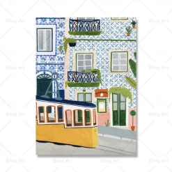 Landscape Wall Art Canvas Nordic Vintage Travel City Poster Paris Lisbon Japan Landscape Art Canvas Painting Housewarming Gift Wall Pictures Home Decor No Frame