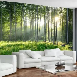 Landscape Wallpaper Mural Green Forest Wall Covering Sticker Peel and Stick Removable PVC/Vinyl Material Self Adhesive/Adhesive Required Wall Decor for Living Room Kitchen Bathroom