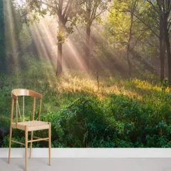 Landscape Wallpaper Mural Green Forest Wall Covering Sticker Peel and Stick Removable PVC/Vinyl Material Self Adhesive/Adhesive Required Wall Decor for Living Room Kitchen Bathroom