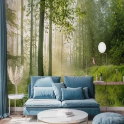 Landscape Wallpaper Mural Green Forest Wall Covering Sticker Peel and Stick Removable PVC/Vinyl Material Self Adhesive/Adhesive Required Wall Decor for Living Room Kitchen Bathroom