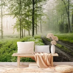 Landscape Wallpaper Mural Green Forest Wall Covering Sticker Peel and Stick Removable PVC/Vinyl Material Self Adhesive/Adhesive Required Wall Decor for Living Room Kitchen Bathroom