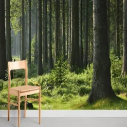 Landscape Wallpaper Mural Green Forest Wall Covering Sticker Peel and Stick Removable PVC/Vinyl Material Self Adhesive/Adhesive Required Wall Decor for Living Room Kitchen Bathroom