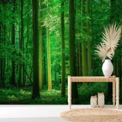 Landscape Wallpaper Mural Green Forest Wall Covering Sticker Peel and Stick Removable PVC/Vinyl Material Self Adhesive/Adhesive Required Wall Decor for Living Room Kitchen Bathroom