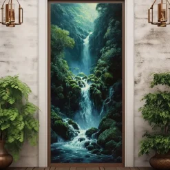 Landscape Waterfall Door Covers Door Tapestry Door Curtain Decoration Backdrop Door Banner for Front Door Farmhouse Holiday Party Decor Supplies
