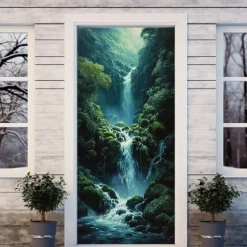 Landscape Waterfall Door Covers Door Tapestry Door Curtain Decoration Backdrop Door Banner for Front Door Farmhouse Holiday Party Decor Supplies