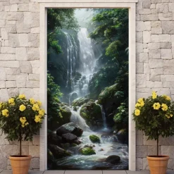 Landscape Waterfall Door Covers Door Tapestry Door Curtain Decoration Backdrop Door Banner for Front Door Farmhouse Holiday Party Decor Supplies