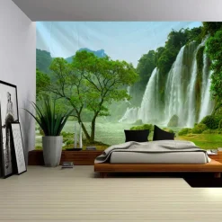 Landscape Waterfall Hanging Tapestry Wall Art Large Tapestry Mural Decor Photograph Backdrop Blanket Curtain Home Bedroom Living Room Decoration