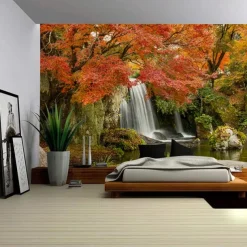 Landscape Waterfall Hanging Tapestry Wall Art Large Tapestry Mural Decor Photograph Backdrop Blanket Curtain Home Bedroom Living Room Decoration