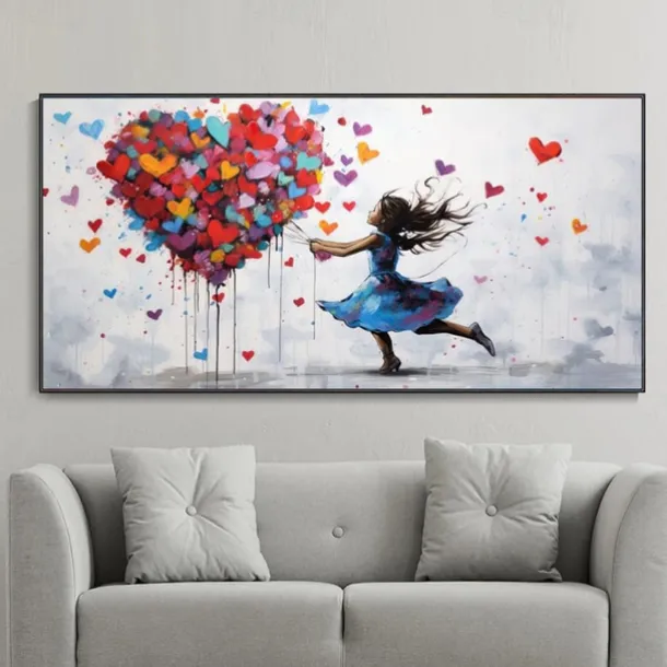 Large Balloon Girl Dream Big Dreams Graffiti Canvas Wall Art Handpainted Gril Oil Painting Street art Handmade Graffiti Art Dreams On Canvas For Home Decor No Frame