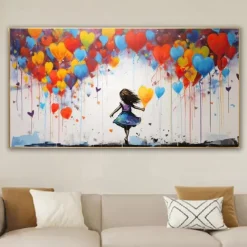 Large Balloon Girl Dream Big Dreams Graffiti Canvas Wall Art Handpainted Gril Oil Painting Street art Handmade Graffiti Art Dreams On Canvas For Home Decor No Frame