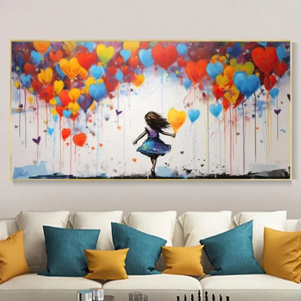 Large Balloon Girl Dream Big Dreams Graffiti Canvas Wall Art Handpainted Gril Oil Painting Street art Handmade Graffiti Art Dreams On Canvas For Home Decor No Frame