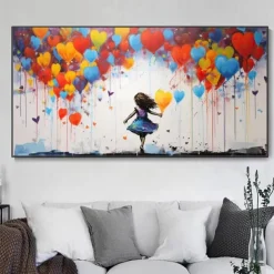 Large Balloon Girl Dream Big Dreams Graffiti Canvas Wall Art Handpainted Gril Oil Painting Street art Handmade Graffiti Art Dreams On Canvas For Home Decor No Frame