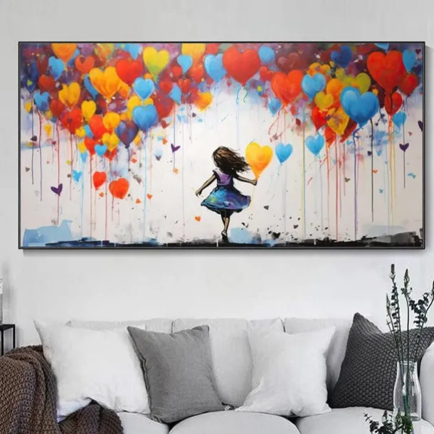 Large Balloon Girl Dream Big Dreams Graffiti Canvas Wall Art Handpainted Gril Oil Painting Street art Handmade Graffiti Art Dreams On Canvas For Home Decor No Frame