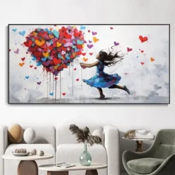 Large Balloon Girl Dream Big Dreams Graffiti Canvas Wall Art Handpainted Gril Oil Painting Street art Handmade Graffiti Art Dreams On Canvas For Home Decor No Frame