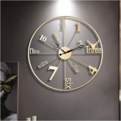 Large Black Wall Clock Vintage Metal Quartz Clocks Silent Non-Ticking Wall Watches Stylish Design Great for Living Rooms Kitchens Cafes Black 60 cm