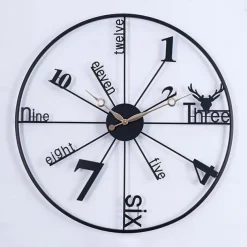 Large Black Wall Clock Vintage Metal Quartz Clocks Silent Non-Ticking Wall Watches Stylish Design Great for Living Rooms Kitchens Cafes Black 60 cm