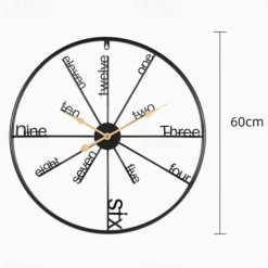 Large Black Wall Clock Vintage Metal Quartz Clocks Silent Non-Ticking Wall Watches Stylish Design Great for Living Rooms Kitchens Cafes Black 60 cm