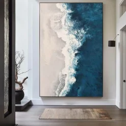 large blue wave Painting hand painted Black Abstract Painting handmade blue And White oil painting Canvas Art Modern Painting Large Artwork Abstract Canvas painting Wall Art painting for Living Room