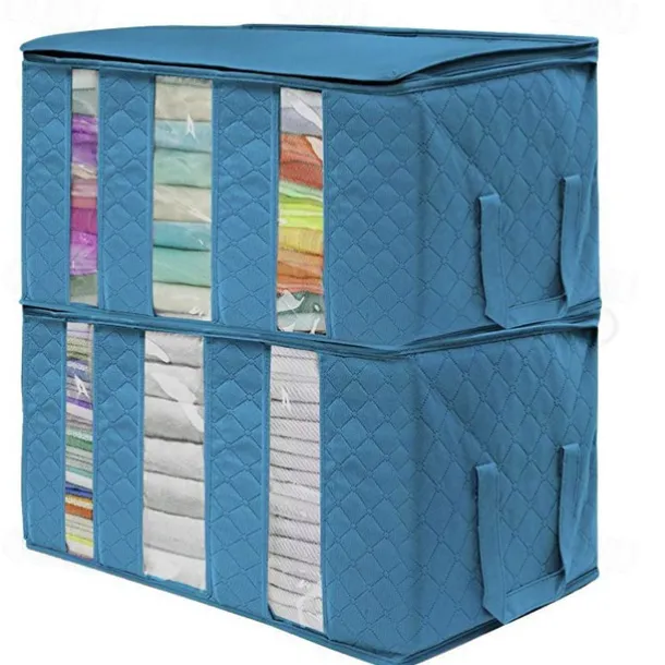 Large Capacity Clothes Storage Bag Organizer with Reinforced Handle Thick Fabric for Comforters Blankets Bedding Foldable with Sturdy Zipper 61X33X31cm