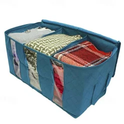 Large Capacity Clothes Storage Bag Organizer with Reinforced Handle Thick Fabric for Comforters Blankets Bedding Foldable with Sturdy Zipper 61X33X31cm
