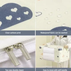 Large Capacity Clothes Storage Bag Organizer With Reinforced Handle, Suitable For Blankets, Bedding, Foldable With Sturdy Zipper, Clear Window