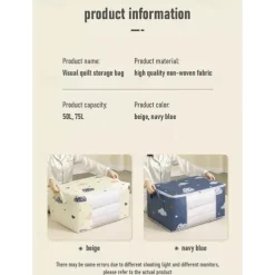 Large Capacity Clothes Storage Bag Organizer With Reinforced Handle, Suitable For Blankets, Bedding, Foldable With Sturdy Zipper, Clear Window