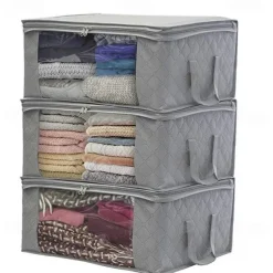 Large Capacity Clothes Storage Bag Organizer with Reinforced Handle Thick Fabric for Comforters Blankets Bedding Foldable with Sturdy Zipper 49X36X21cm 1PC