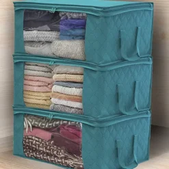 Large Capacity Clothes Storage Bag Organizer with Reinforced Handle Thick Fabric for Comforters Blankets Bedding Foldable with Sturdy Zipper 49X36X21cm 1PC