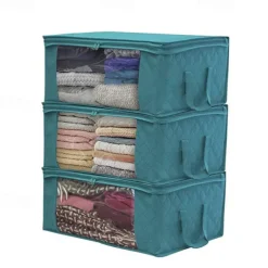 Large Capacity Clothes Storage Bag Organizer with Reinforced Handle Thick Fabric for Comforters Blankets Bedding Foldable with Sturdy Zipper 49X36X21cm 1PC