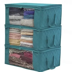 Large Capacity Clothes Storage Bag Organizer with Reinforced Handle Thick Fabric for Comforters Blankets Bedding Foldable with Sturdy Zipper 49X36X21cm 1PC