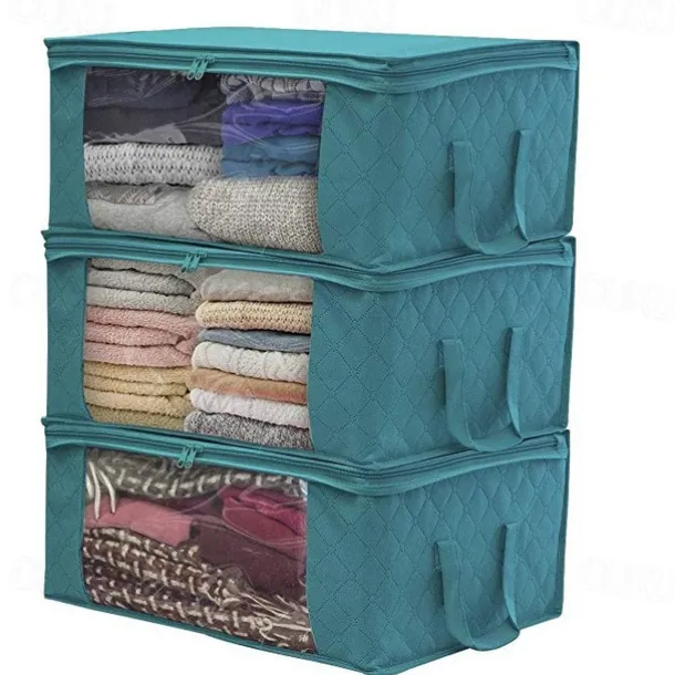 Large Capacity Clothes Storage Bag Organizer with Reinforced Handle Thick Fabric for Comforters Blankets Bedding Foldable with Sturdy Zipper 49X36X21cm 1PC