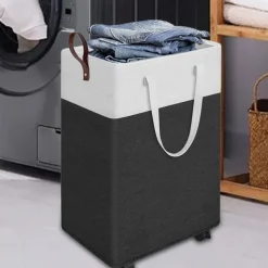 Large Capacity Laundry Basket, 75L/90L, Stylish Black, Features 2 Long Handles and 1 Side Carry Handle, Foldable Storage Bin, Waterproof Dirty Clothes Basket, Ideal for Bathrooms, Bedrooms, Dorms, and RVs