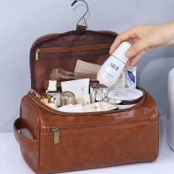 Large Capacity Men's Toiletry Bag, Waterproof PU Travel Organizer, Simple and Portable Handheld Makeup Bag, Father's Day Gift for Men, Convenient for Business and Travel