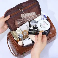 Large Capacity Men's Toiletry Bag, Waterproof PU Travel Organizer, Simple and Portable Handheld Makeup Bag, Father's Day Gift for Men, Convenient for Business and Travel