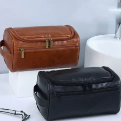 Large Capacity Men's Toiletry Bag, Waterproof PU Travel Organizer, Simple and Portable Handheld Makeup Bag, Father's Day Gift for Men, Convenient for Business and Travel