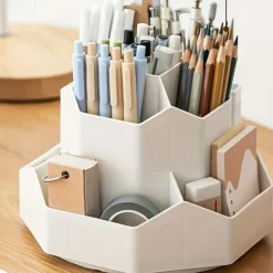 Large Capacity Pen Holder, Multi Compartment Pen Holder, Plastic Makeup Brush Organizer For Desk, Desktop Cosmetic Storage Box, Desktop Organizer, Home Office Art Supply Storage Organizer